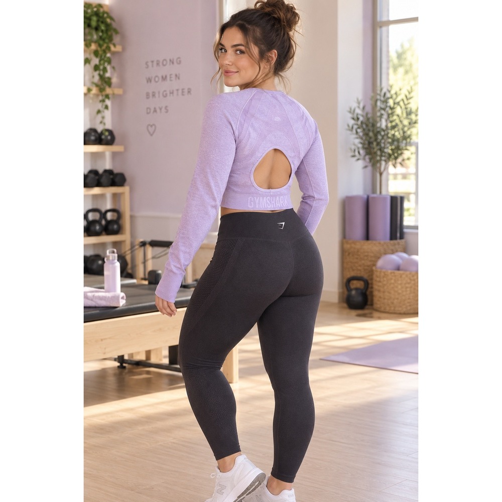 Gymshark Vital Seamless 2.0 Long Sleeve Crop Top Purple Marl XL Sporty Y2K Train